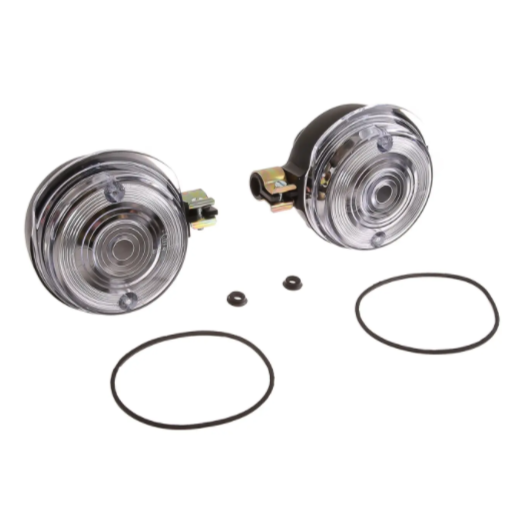 Set: 2 Blinker vorn, rund in Schwarz mit weißem Glas - Simson S50, S51, S70, SR50, SR80, MZ ETZ, TS