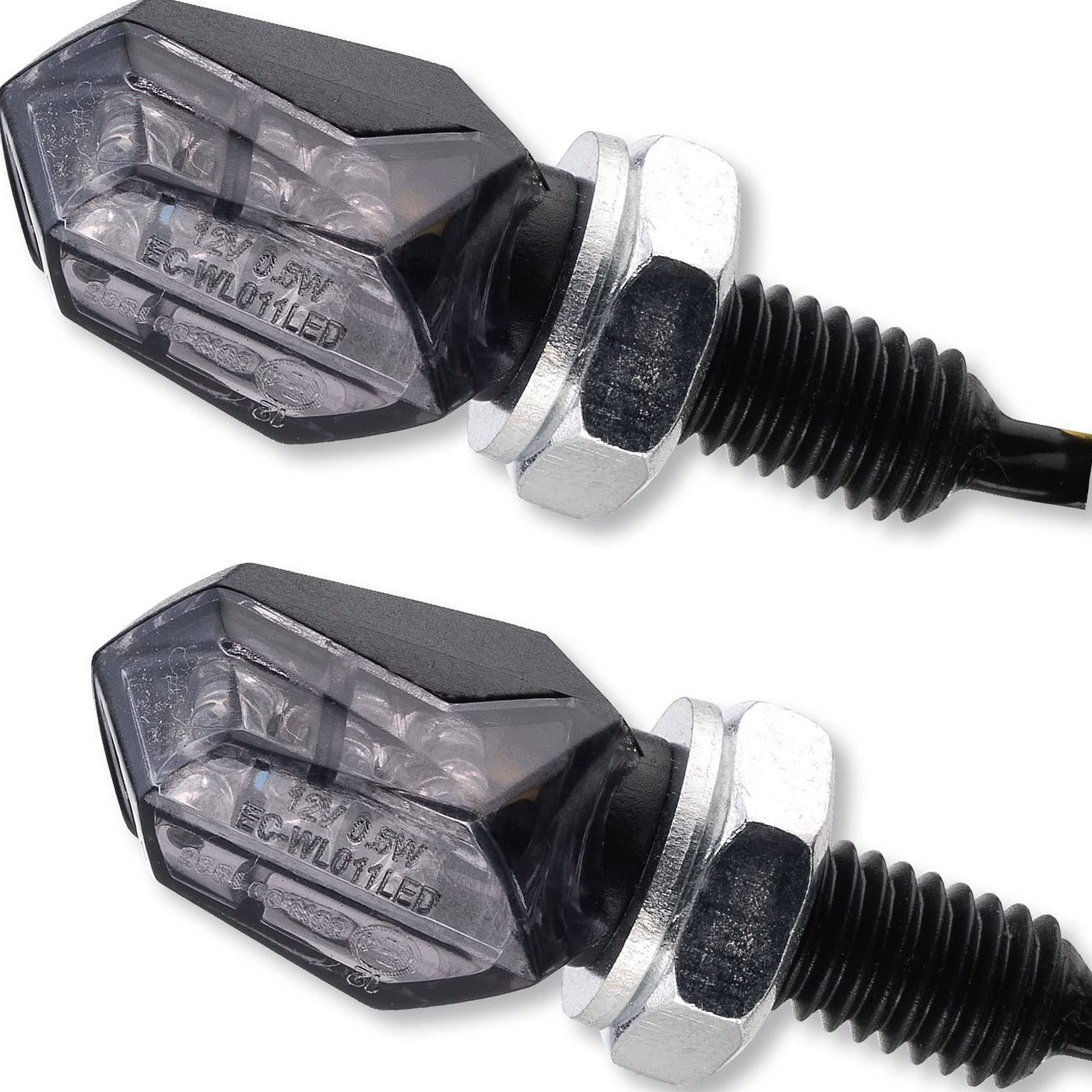 Germany Motorsports LED Motorrad Mini Blinker Wizzard Schwarz kurz  universal 12V e-geprüft vorn hinten (Getöntes Glas, 2 Paar)